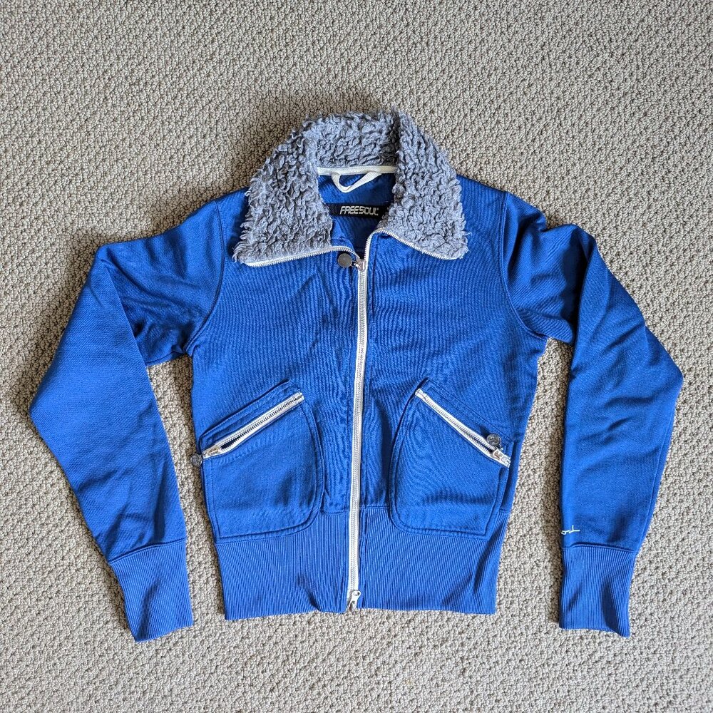 Freesoul retro blue cropped zipper sweatshirt, size S